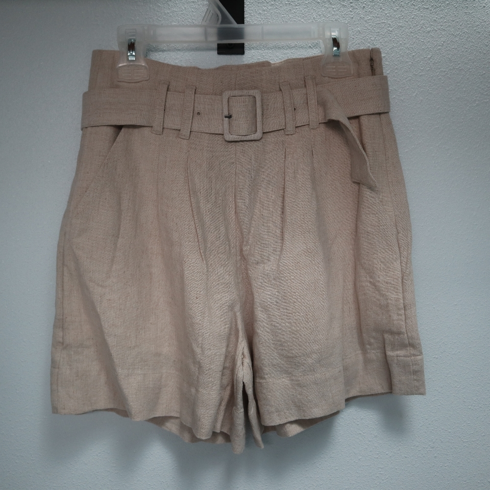 Abercrombie & Fitch Oatmeal XS Belted Shorts Ultra High Waist Linen Viscose NWT